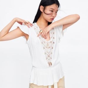 Zara crochet lace top with combined hem. NWT